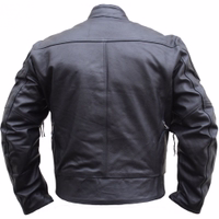 Men's motorcycle cruiser jacket in the black color rear view back is crafted from the finest cowhide & breathable material designed to regulate airflow according to your needs. Included Belt-Part  on the bottom