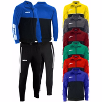 Front and back view of OMKA Men’s Sport Blue Tracksuit made with breathable micro polyester and fleece lining, featuring adjustable waist for comfort and durability, ideal for sports or leisure, buy online today
