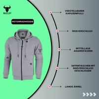 Gefertigt aus drei Schichten, darunter Aramidfasern und Polyester-Mesh, bietet dieser graue Hoodie zuverlässigen Schutz für Fahrer und vereint zugleich lässigen, praktischen Stil für den Alltag.
