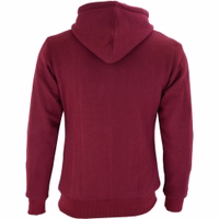 Rückansicht Damen-Motorrad-Hoody in Rot. Waschbare Kapuze mit durchgehendem Reißverschluss, zwei Außentaschen mit Reißverschluss und eine Innentasche für zusätzlichen Komfort.