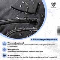 Black textile motorcycle jacket made of water-repellent Cordura polyester with mesh fabric for ventilation