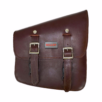 Motorcycle Solo Bag by German Wear Front left side view of brown Motorcycle Solo Bag – German Wear laminated leather saddle bag with adjustable buckles, secure closure, and easy-to-install design for carrying tools and essentials.