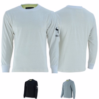 Bilder mit Vorder- und Rückansicht des BLD1210 Lumberjack Motorradshirts in Weiß. Das Shirt ist mit langen Ärmeln, Rundhalsausschnitt gestaltet und zeigt das Bull-Logo gut sichtbar auf dem linken Ärmel.