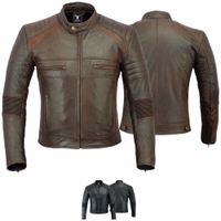 BULLDT Vintage Motorradjacke Lederjacke Coffee Racer Rider Jacke Vintage Herren-Motorradlederjacke GW426J in Braun, Vorder- & Rückansicht. Vorne mit durchgehendem Reißverschluss & Druckknöpfen verschließbar. Zudem in einer weiteren Unterfarbe erhältlich – stilvolle Kombination aus Funktion & klassischem Design.