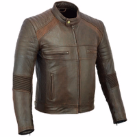BULLDT Vintage Motorradjacke Lederjacke Coffee Racer Rider Jacke Herren-Motorradlederjacke in Braun, Seitenansicht. Mit herausnehmbarem, gestepptem Futter, zwei Brusttaschen vorne sowie zwei Innentaschen links & rechts ausgestattet – verbindet Funktionalität, Komfort & klassischen Biker-Stil.