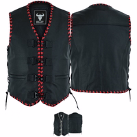 Vorder- und Rückansicht einer von Experten entwickelten, echten Kalbsleder-Bikerweste. Für Langlebigkeit und Komfort gefertigt, ein unverzichtbares Must-have für Biker. Top-Seller Premium-Produkt.