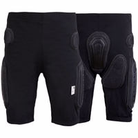 Vorder- und Rückansicht der BULLDT Motorradschutzhose. Unisex-Motocross-Shorts mit Polsterung und Protektoren für Knie, Oberschenkel und Hüften. Atmungsaktive, strapazierfähige Motorradbekleidung für sicheres Fahren.