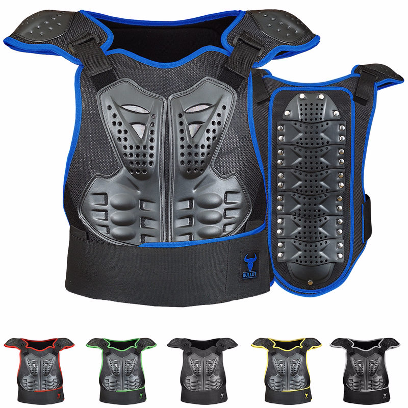 BULLDT Titan Motorrad-Schutzweste Vorder und Rückansicht der BULLDT Titan Motorrad Schutzweste in Grün aus atmungsaktivem Polyester mit gepolstertem Nacken und beweglichem Rückenprotektor für Komfort und Sicherheit jetzt kaufen