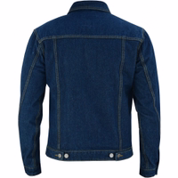 Men's best quality motorcycle jacket in dark blue color, showcasing its rear view design,BLD312J Denim, The jacket is meticulously crafted from cotton fabric &features complete zipper &button closures
