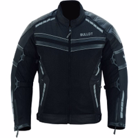 Men's motorcycle jacket in black color front view design,BLD323J, crafted from polyester fabric with polyester inner lining, complete with zipper &button closures it is equipped with arms, shoulders, &back protectors