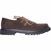 Side View of Haferl Leather Shoes - Traditional Handmade Side-Laced Leather Shoes, Genuine Suede Cowhide, 100% Leather with Block Heel for Timeless Style and Comfort