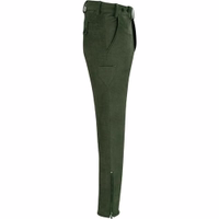 Side view of Buffalo Leather Long Hunting Dark Green Pant showing adjustable fit, functional side pocket, and elegant dark green leather design for hunting, order online.