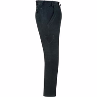 Seitenansicht der Buffalo-Lederhose in Schwarz mit verstellbarem Sitz, funktionaler Seitentasche und hochwertigem Lederfinish – ideal zum Jagen und Wandern. Jetzt bestellen.