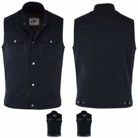 Beherrschen Sie die Straße mit den von Sons of Anarchy inspirierten Denim-Motorradwesten, Front- & Rückansicht. Für Komfort & Stil gefertigt, ein Muss für Biker jeder Größe. Premium jetzt kaufen.