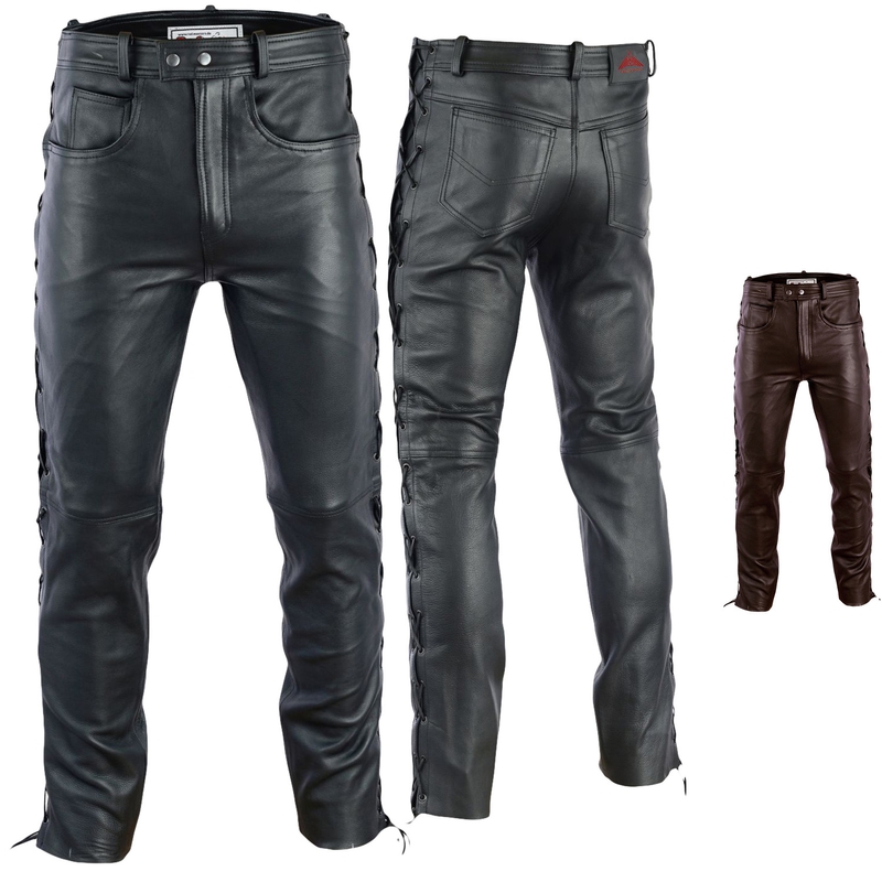 Men's leather pants, made to measure, laced at the side