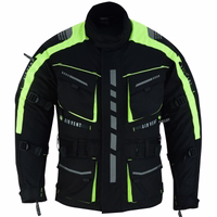 Men's motorcycle jacket front view,BLD325J, neon yellow. Crafted from windproof polyester fabric with polyester inner lining. Adjustable two-part belt, reflectors for added visibility, including 3M Scotch lite reflectors at hems