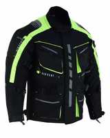 Men's classic motorcycle jacket in neon yellow color side view, BLD325J, crafted from premium polyester fabric with a polyester inner lining, Free next-day delivery