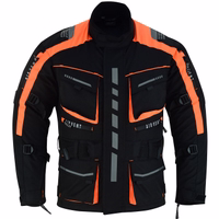 Men's motorcycle jacket front view,BLD325J, neon orange. Crafted from windproof polyester fabric with polyester inner lining. Adjustable two-part belt, reflectors for added visibility, including 3M Scotch lite reflectors at hems