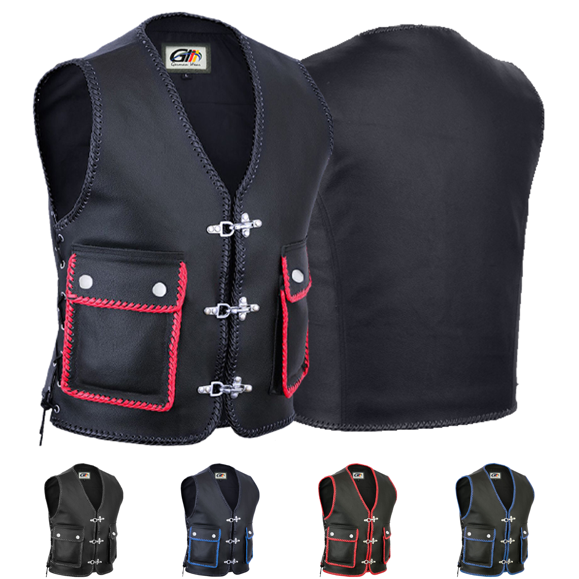 【新品未使用】RIDERS FAKE LEATHER VEST Mens Motorcycle Leather Vest - Skull Embroidered Biker Vest