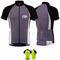 Front view of a men's cycling jersey in gray, made from 100% elastane. This lightweight and windproof German-designed jersey features three back pockets and elastic fabric for a comfortable fit.
