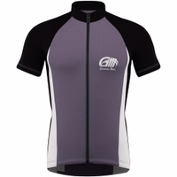 Front view of a lightweight cycling jersey with a stand-up collar, short sleeves, and front zipper. Designed for breathability and wind resistance, this high-quality German-crafted jersey merges functionality with comfort, ideal for cycling.