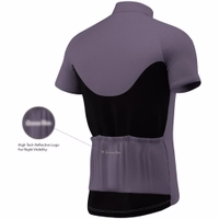 Men cycling jersey Men's cycling jersey with a back view showcasing short sleeves in a gray color with black accents. Features a back pocket and is made from 100% elastane. Enjoy free delivery on all orders when you order online.