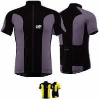 Men's cycling jersey Grey Yellow Front and rear view of a gray and neon yellow cycling jersey by German Wear, featuring a full-zip front, short sleeves, and a moisture-wicking fabric designed for comfort and performance during cycling activities