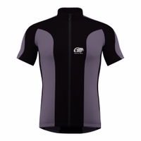 Men's cycling jersey Grey Yellow Front view of a gray cycling jersey with a full-length front zipper, featuring a German wear logo on the front. Likely made from polyester or a moisture-wicking fabric.