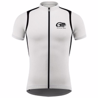 Front view of a white cycling jersey with a full-length zipper, adorned with a German wear logo. This jersey is probably crafted from polyester or another moisture-wicking material.