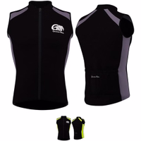 Front and back views of a gray and black cycling vest from German Wear. This sleeveless vest boasts high-visibility reflective material and is made from breathable fabric, offering both comfort and optimal performance on your rides.