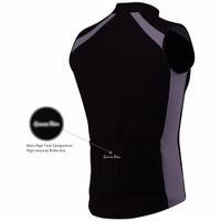 Men's cycling jersey Grey Green Back view of a sleek, high-tech sleeveless sports vest in gray with black accents. It features high-visibility reflective material and includes a back pocket branded with 'German Wear.