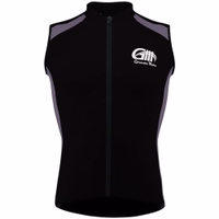 Men's cycling jersey Grey Green Front view of a cycling vest showcasing a sleek gray color scheme. The vest is adorned with a 'German Wear' logo on the chest and features a front zipper for enhanced ventilation and convenience.