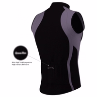 Rear view of a high-tech competitive sleeveless sports vest in gray with black accents, featuring high-intensity reflective material and a back pocket with 'German Wear' branding.