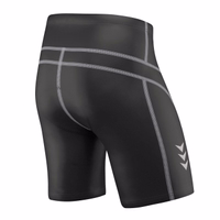 Men Cycling shorts Grey Red Back view of men’s gray cycling shorts with an elastic waistband and a sleek design. Featuring leather padding and Coolmax fabric for comfort and breathability. German craftsmanship ensures a flexible fit that merges style with functionality.