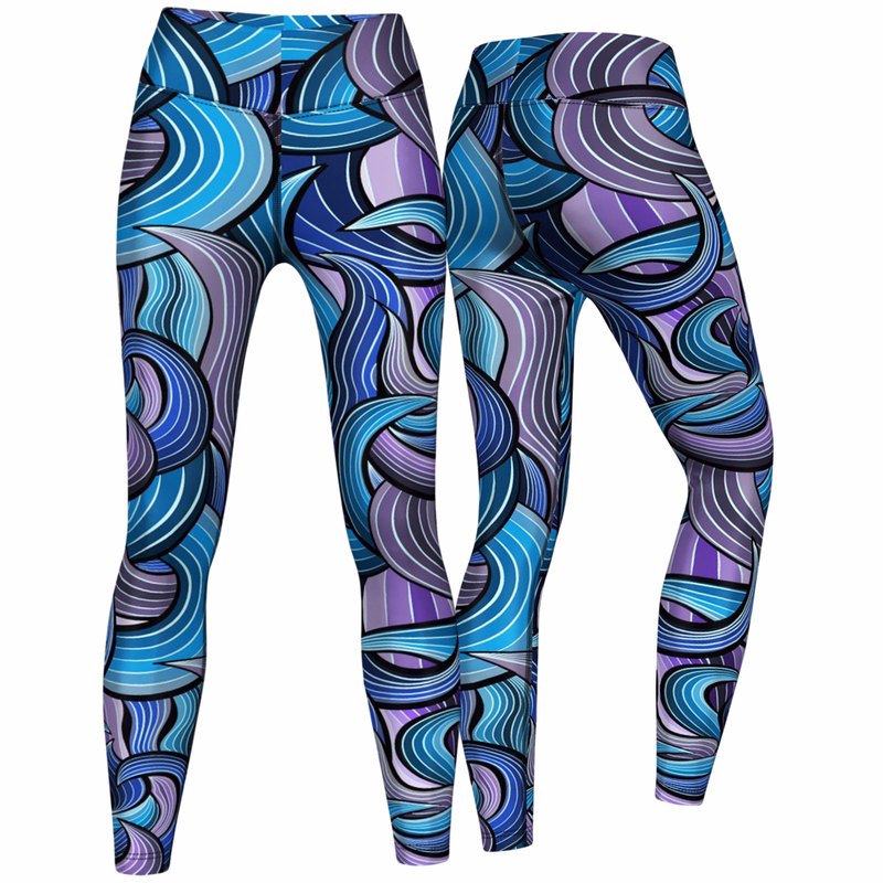 Women’s Maze Sport Leggings Front and back view of Women’s Maze Sport Leggings in blue designed with high stretch breathable antibacterial fabric ideal for workouts yoga and training buy online today