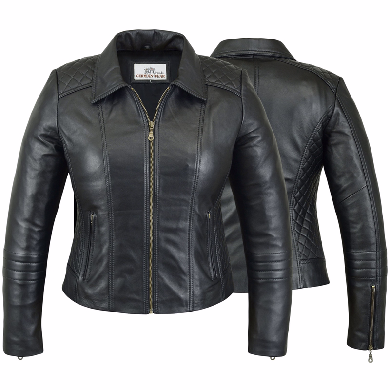 Ladies leather blazer leather jacket blazer genuine leather jacket lamb nappa leather Front & rear view of a premium lamb Nappa leather blazer jacket. Crafted for comfort &durability, it's perfect for everyday wear. Order now for free worldwide returns. Free next business day delivery