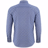 Rückansicht eines dunkelblauen Trachtenhemdes mit bayerischem Karomuster