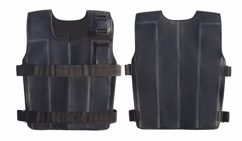 German Wear Fitness Gewichtsweste Vorder und Rückansicht der German Wear Fitness Gewichtsweste in Schwarz aus Kunstleder mit Neoprenfutter ideal für Liegestütze Klimmzüge Kniebeugen und Krafttraining jetzt online kaufen