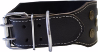 Back view of German Wear Genuine Leather Dog Collar highlighting premium craftsmanship with black cowhide leather double buckle closure and white stitching detail designed for strength get now