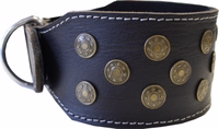 Front view of German Wear Genuine Leather Dog Collar made with genuine black cowhide featuring geometric stud accents durable tear resistant material ensures comfort and lasting reliability buy online