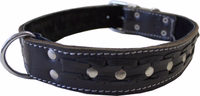 German Wear Black Leather Dog Collar Front view of German Wear Genuine Leather Dog Collar in black featuring white stitching wide structure and rivet details built for strength and comfort ideal for large breeds and hunting dogs get now online