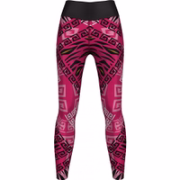 Frontansicht der Damen Pink Camo Sportleggings aus hochwertigem Stretchmaterial mit feuchtigkeitsableitenden Eigenschaften und UV-Schutz. Ideal für Sport und Freizeit. Jetzt online kaufen.