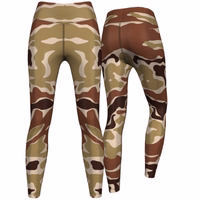 Damen Camo-Sportleggings Vorder- und Rückansicht Damen Camo-Sportleggings in Beige-Braun Camouflage mit atmungsaktivem Stretchstoff, ideal für Yoga & Training, bietet UV-Schutz & Komfort. Jetzt Leggings kaufen.