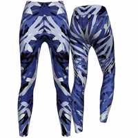 Front and back view of Women’s Blue Camo Sport Legging showing detailed pattern and fit with UV protection and moisture-wicking fabric ideal for yoga and training, buy now leggings.
