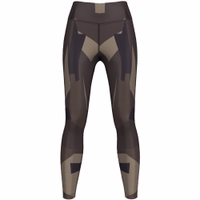 Front view of Women’s Chocolate Brown Camo Sport Leggings featuring moisture-wicking, breathable material with a flattering fit for yoga, gym, and everyday activities. Get these stylish leggings online today.