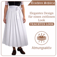 Close-up of white Dirndl apron showing elastic bow detail and fabric texture