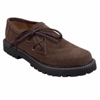 These classic dark brown suede Bavarian Haferl Lederhosen shoes offer a comfortable fit and durable craftsmanship, complete with an extra pair of laces for your convenience.