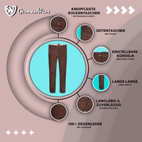 Detailed view of waistband, belt loops, and lace-up cord on Bavarian leather trousers, emphasizing functional design, premium goat suede, and authentic traditional German style.