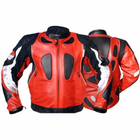 The men's motorcycle leather jacket in black shows both the front and back views. It is equipped with arm, shoulder, and back protectors, and features two front pockets. Ideal for riding, it also provides high visibility