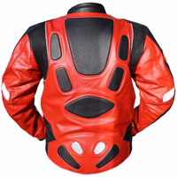 Men's motorcycle jacket in black, shown in rear view, equipped with arm, shoulder, and back protectors. Ideal for riding and providing high visibility